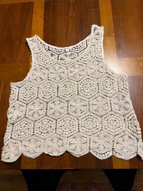 Ultra Pink Cream Crochet Tank Top, large, cotton